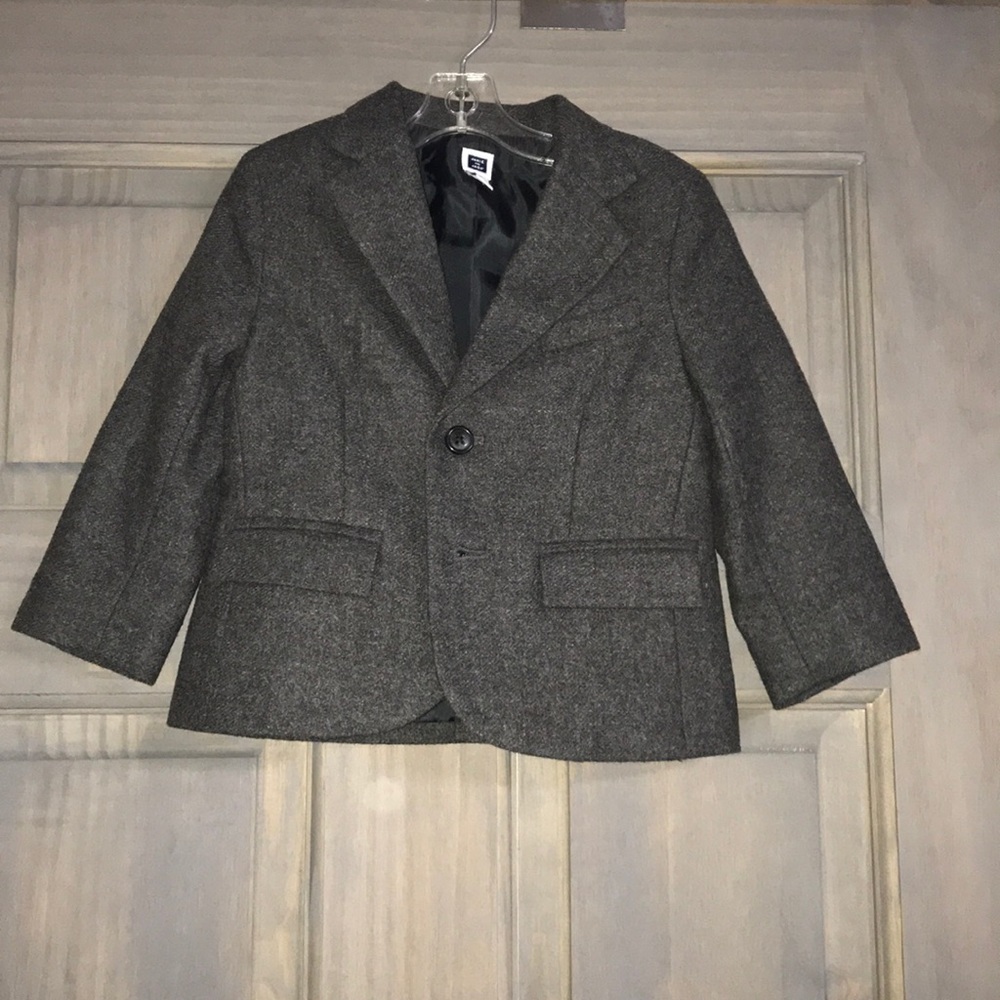Tailored wool blazer w/ brown suede elbow patch